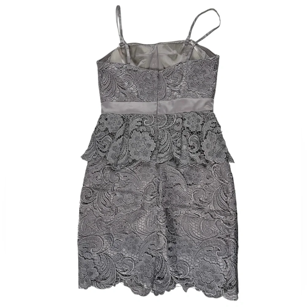 Adrianna Papell Gray Strapless Lace Lined Peplum Dress Size 4 Romantic Feminine